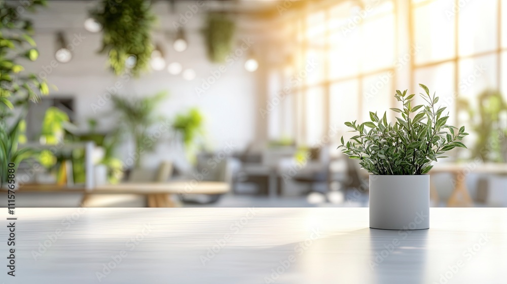 modern empty white PVC table top is showcased in bright, blurred office environment filled with greenery and natural light, creating serene and inviting atmosphere. modern empty white PVC table top is showcased in bright, blurred office environment filled with greenery and natural light, creating serene and inviting atmosphere.