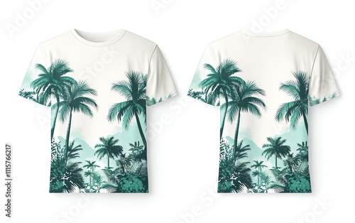 T-shirt mockup showcase tropical paradise apparel design studio setting front and back view with nature elements for seo impact photo