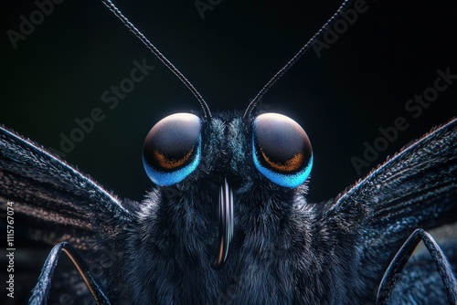 Morpho Butterfly (Morpho godarti). Beautiful Blue Butterfly with Brightly Colored Wings and Detailed Antennae photo