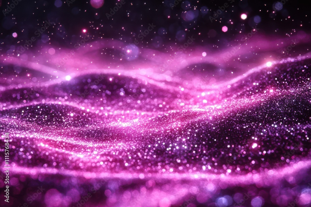 Fototapeta premium Ethereal Pink Glitter Waves with Dreamy Sparkles and Soft Bokeh Background for Abstract and Fantasy Themes in Art, Design, and Digital Media