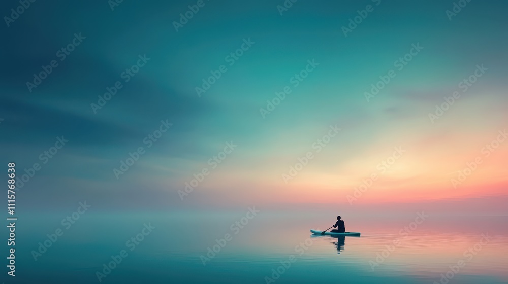 A serene image of a lone person paddling on calm waters at sunset, creating a peaceful atmosphere ideal for wellness, meditation, or travel themes, It captures tranquility and reflection perfectly, A serene image of a lone person paddling on calm waters at sunset, creating a peaceful atmosphere ideal for wellness, meditation, or travel themes, It captures tranquility and reflection perfectly,