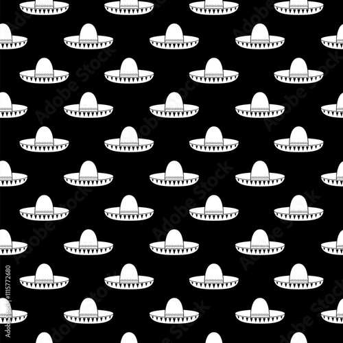 Mexican Sombrero hat icon seamless pattern isolated on dark background