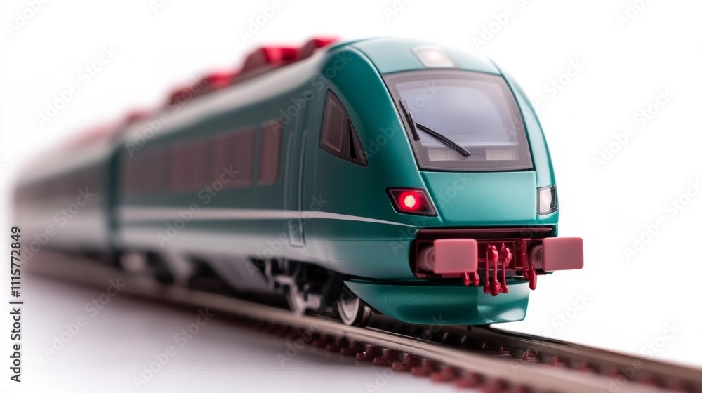 Fototapeta premium Mini toy trains with holiday cargo isolated on white background. Generative AI