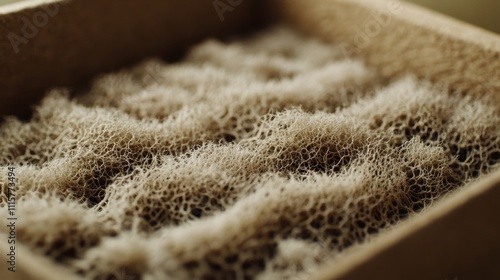 Close-up view of soft natural sponge texture with intricate patterns photo