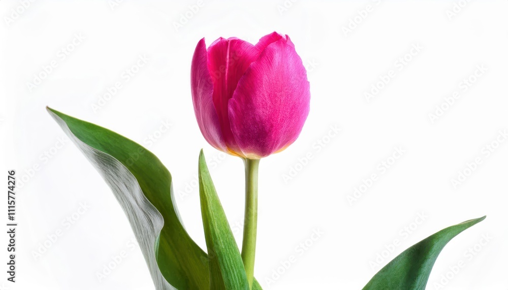 Obraz premium Radiant Pink Tulip on White. Symbol of Elegance, Renewal, and Feminine Grace. Perfect for International Women's Day, Mother's Day, and Celebrating Love, Spring, or New Beginnings