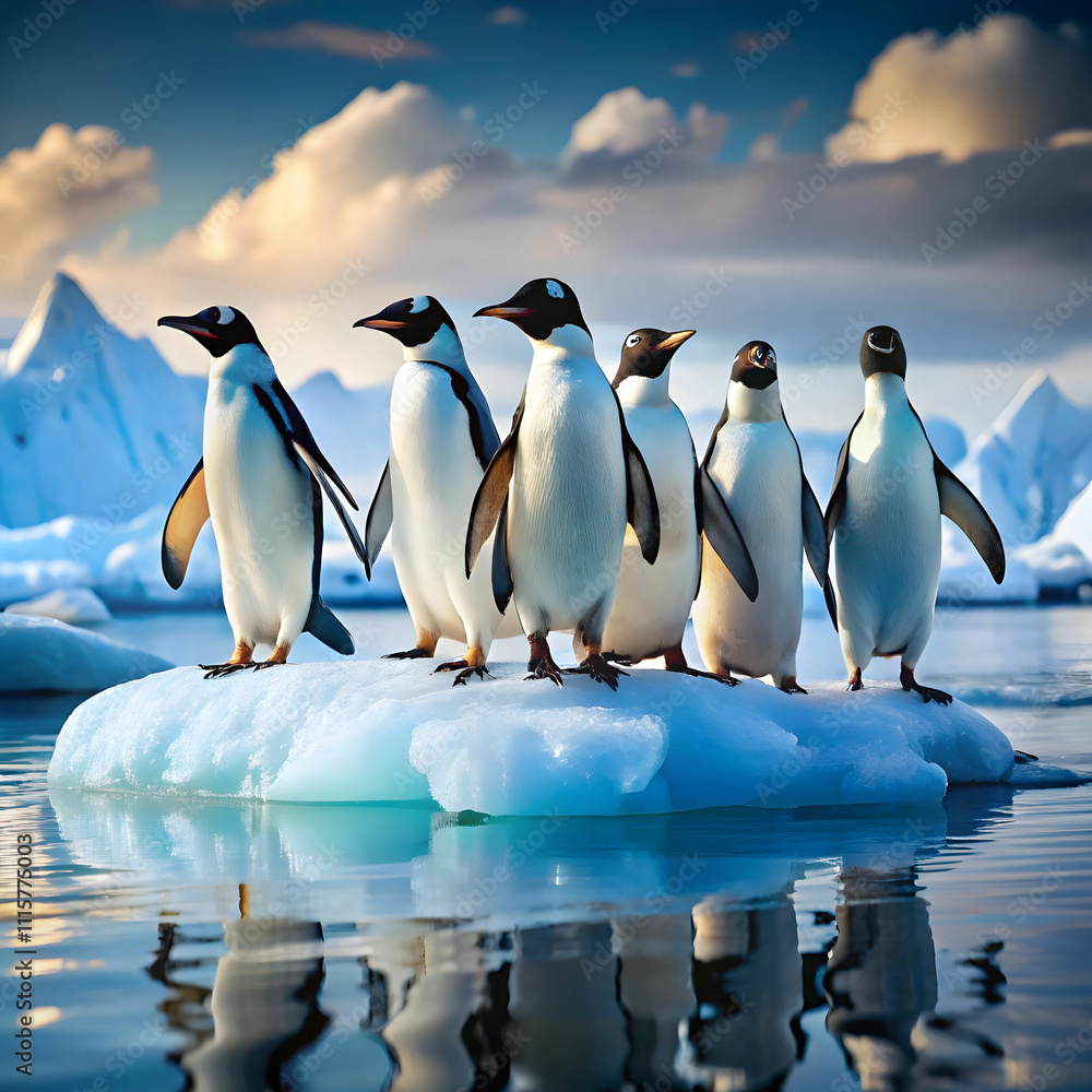 Fototapeta premium penguins float on the ice floe outdoors nature