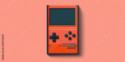 Retro handheld gaming console with vibrant orange design photo