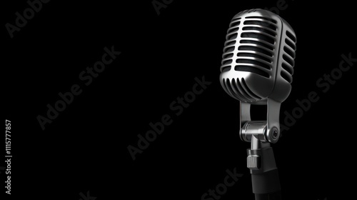 A vintage-style microphone on a black background, symbolizing music and performance.