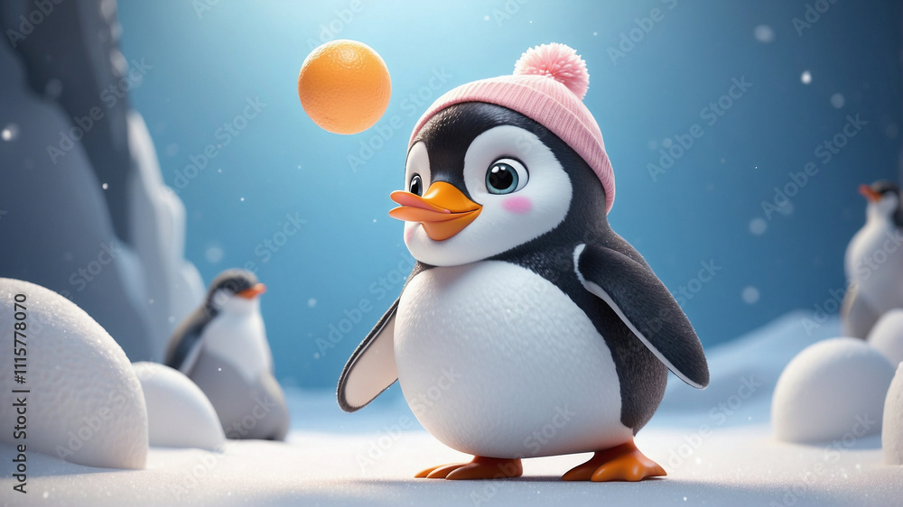 Fototapeta premium Cheery Penguin in a Winter Wonderland