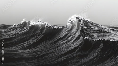A black and white photo of ocean waves crashing in the water.