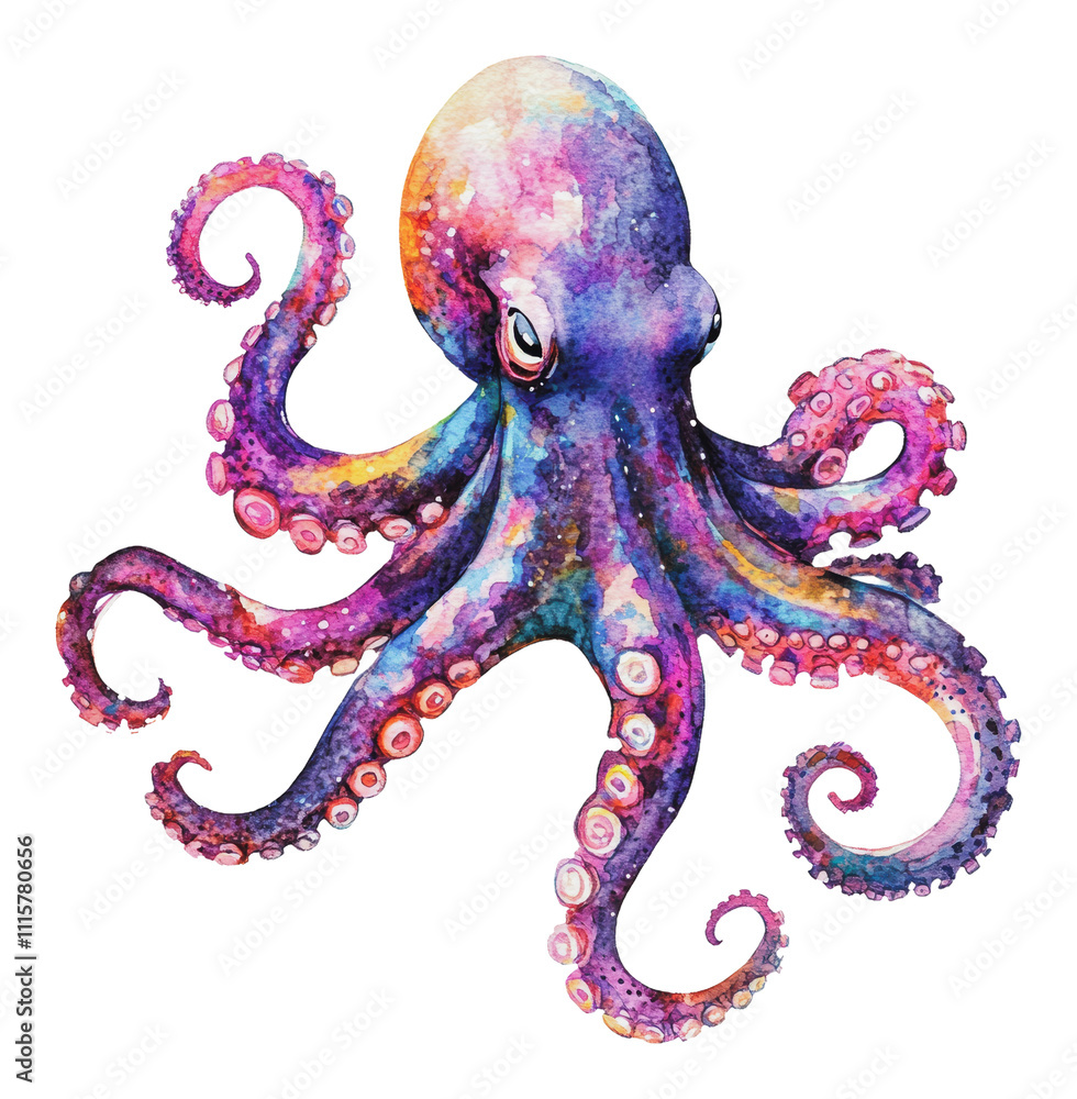 Obraz premium Colorful octopus swimming gracefully in the ocean, cut out - stock png.