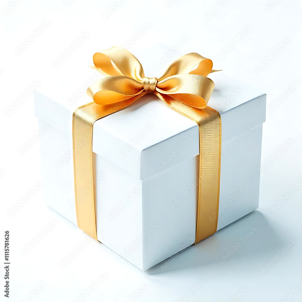 Obraz premium white gift box with gold ribbon isolated on transparent background cutout