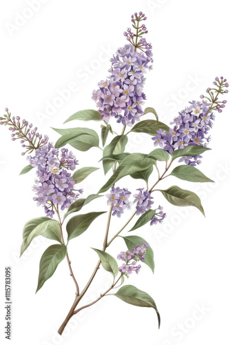 Vintage illustration of Spirea flowers with lush green leaves, perfect for floral designs and nature-themed projects