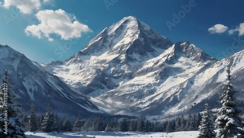 Wallpaper Mural Snow mountain peak under cloudy blue sky Torontodigital.ca