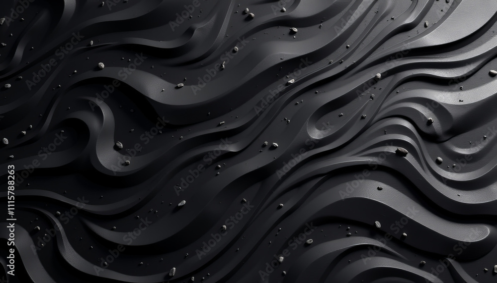 Obraz premium Dark Zen garden patterns with flowing textures and scattered stones, evoking a sense of tranquility