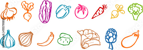 Vegetables Drawing Icons Crayon Chalk Vector Set