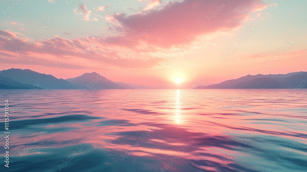 A serene, hazy sunset over a calm, rippling sea with distant mountain silhouettes. A serene, hazy sunset over a calm, rippling sea with distant mountain silhouettes.