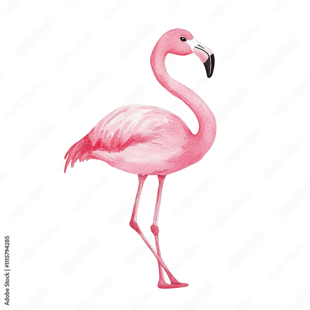 Fototapeta premium Elegant pink flamingo standing gracefully in tropical environment, Transparent background.