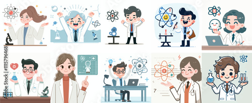 Vector Set of a Physicist in a Simple Flat Design Style