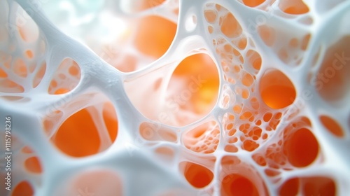 A dynamic interplay of orange and white interwoven patterns creates a striking abstract effect, with smooth textures and fluid forms suggesting movement. photo