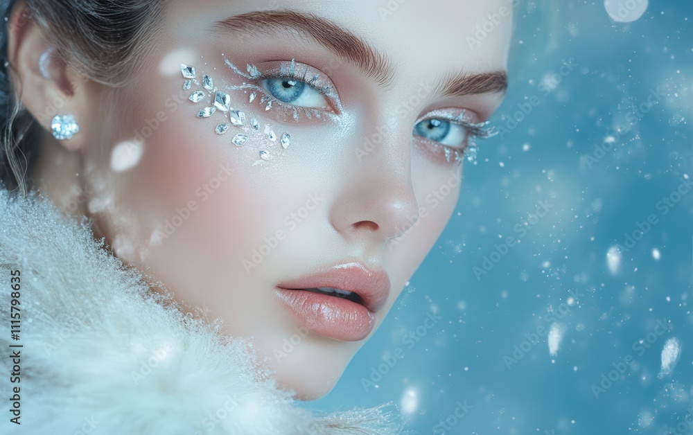 Crystal Winter Queen A regal portrait of a woman with icy white eyeshadow, delicate crystal appliques on her cheekbones, and a glossy clear lip. Crystal Winter Queen A regal portrait of a woman with icy white eyeshadow, delicate crystal appliques on her cheekbones, and a glossy clear lip.