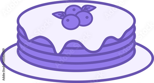 Colored Pancakes Icon. Vector Illustration. Fried Round Flatbreads with Sour Cream and Blueberries. Tasty Food. Fast Food Concept