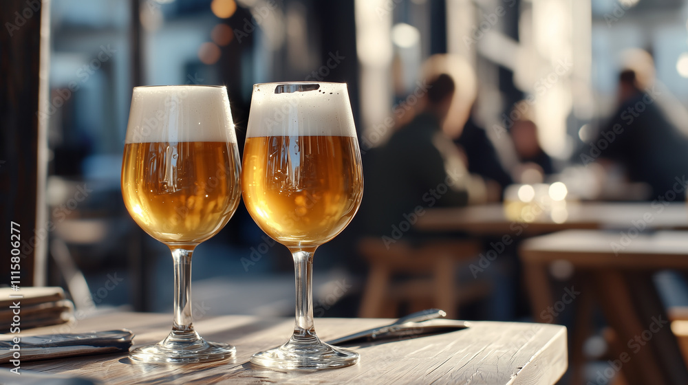 Relaxed beer tasting scene in a cozy pub setting Relaxed beer tasting scene in a cozy pub setting