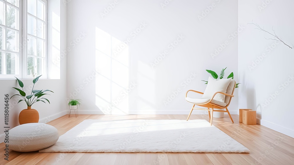 Obraz premium Serene Minimalist Living Room with Natural Light and Comfortable Seating