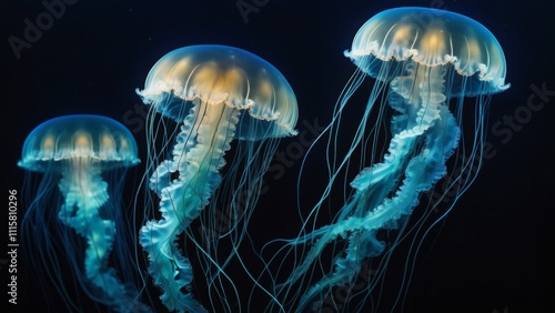 Jellyfish in the dark ocean