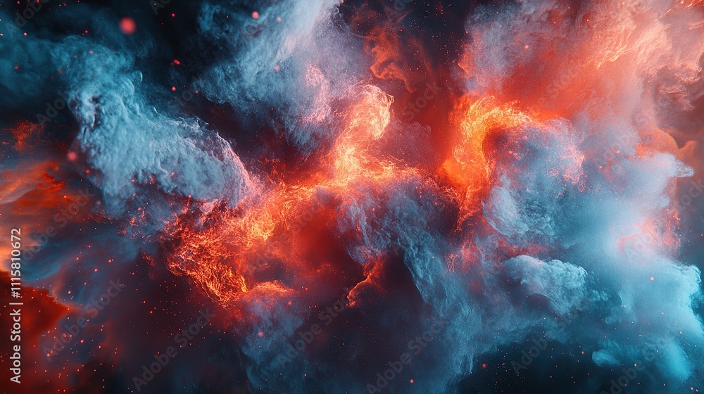 A vibrant cosmic scene depicting swirling clouds of gas and light. A vibrant cosmic scene depicting swirling clouds of gas and light.