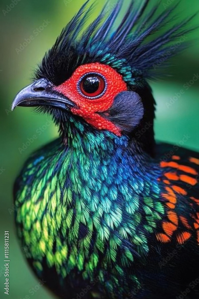 A close-up of a vibrant, colorful bird showcasing its unique plumage.