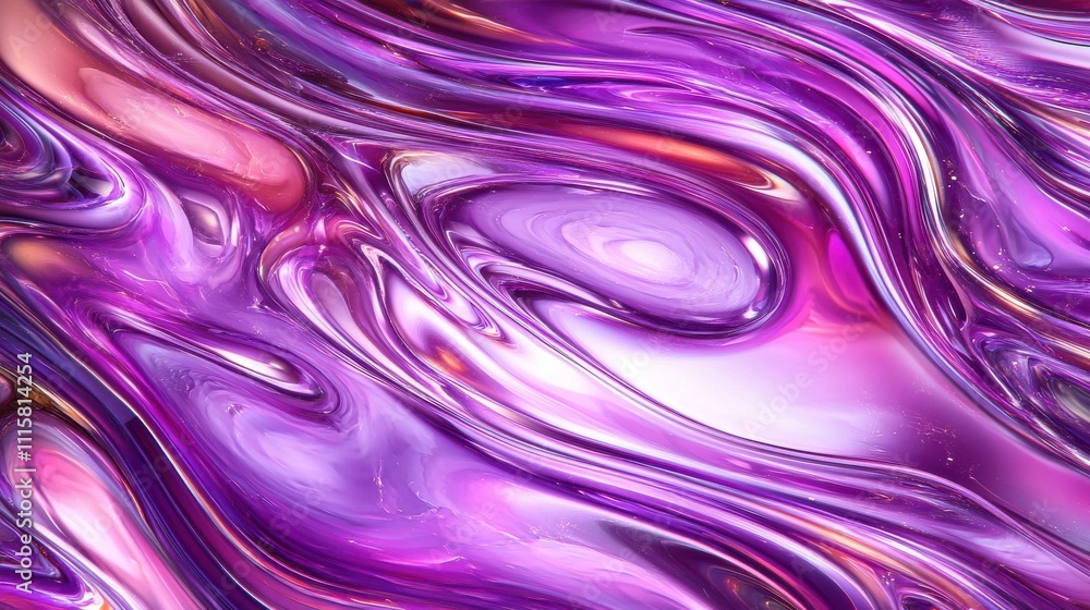 Obraz premium Abstract swirling purple and pink liquid texture with glossy highlights and reflective surfaces.