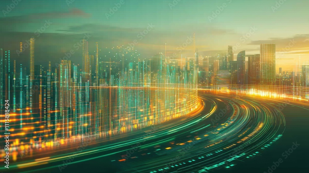 Fototapeta premium Futuristic Cityscape: Digital Dawn