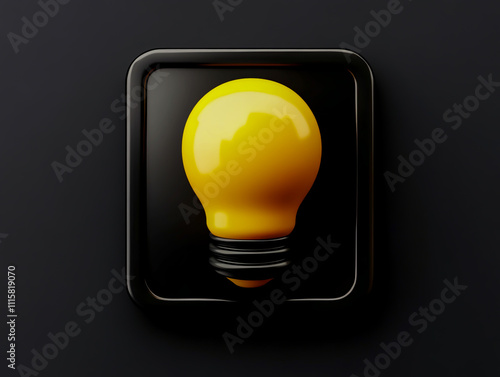 yellow light bulb icon on a black background. photo