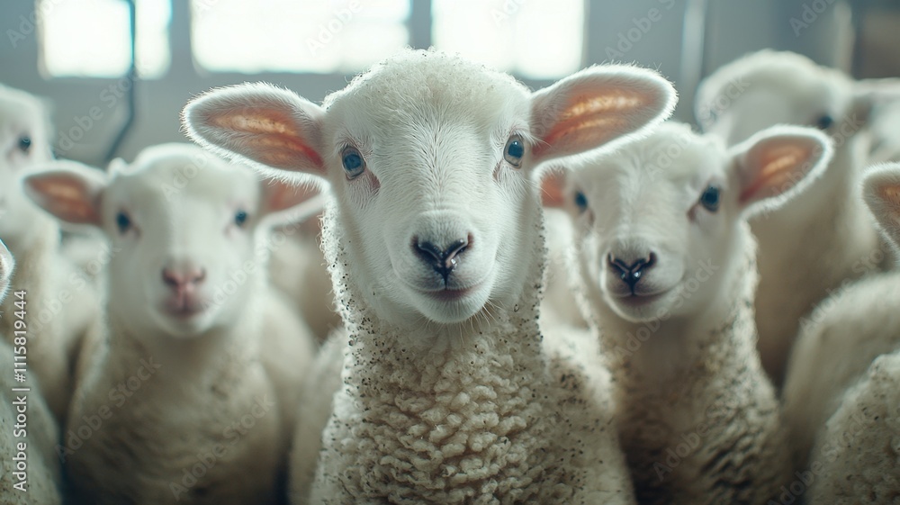 Adorable Lambs Close Up Fluffy Sheep Farm Animals Spring Wool Nature Pet Cute White Baby Animals Adorable Lambs Close Up Fluffy Sheep Farm Animals Spring Wool Nature Pet Cute White Baby Animals