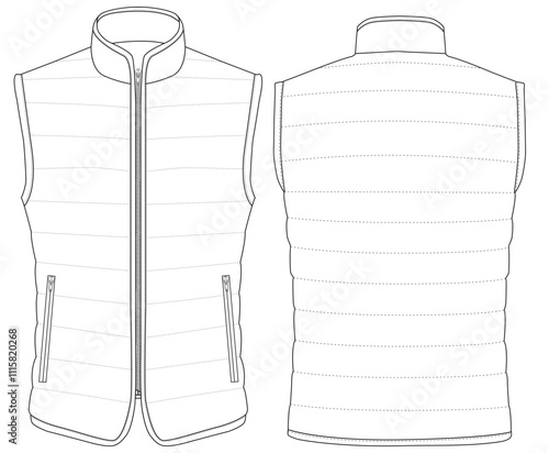 down vest jacket Vector illustration Front and back views