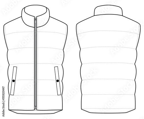 down vest jacket Vector illustration Front and back views