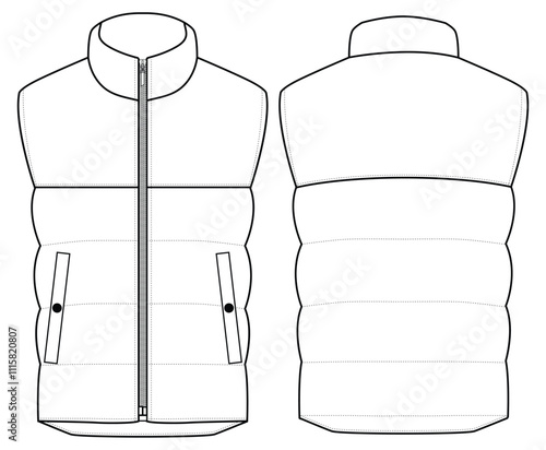 down vest jacket Vector illustration Front and back views