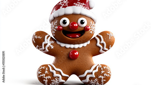 3D render of a gingerbread man with a red bow tie, isolaten on white background photo