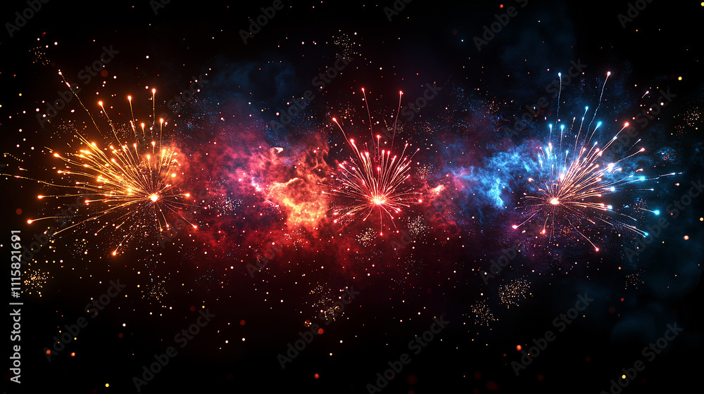 Fototapeta premium Vibrant Fireworks Celebration with top view