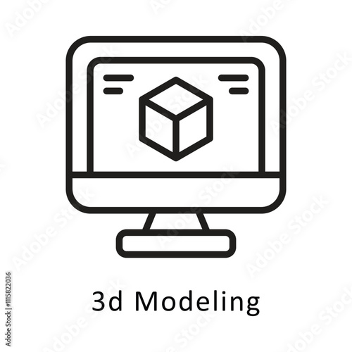 3d Modeling Vector Outline Icon. Eps file 10