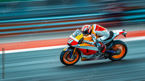 Motorcycle in high speed on road racing track - Moto GP and grands prix concept - Models by AI generative.