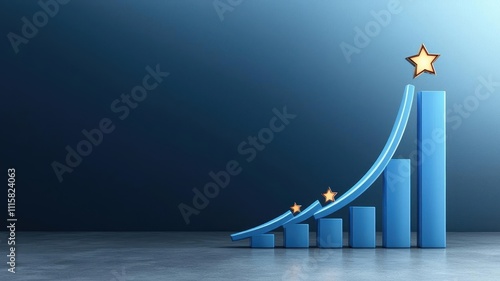 A clean and professional line chart showing steady annual sales growth, with peaks marked by glowing stars