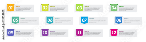 Bullet points numbers from 1 to 12 list markers colorful trendy typography