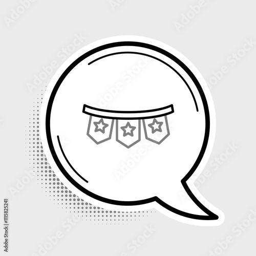 Line Carnival garland with flags icon isolated on grey background. Party pennants for birthday celebration, festival decoration. Colorful outline concept. Vector