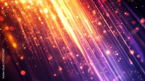 Abstract background with vibrant, diagonal light rays and glowing particles.
