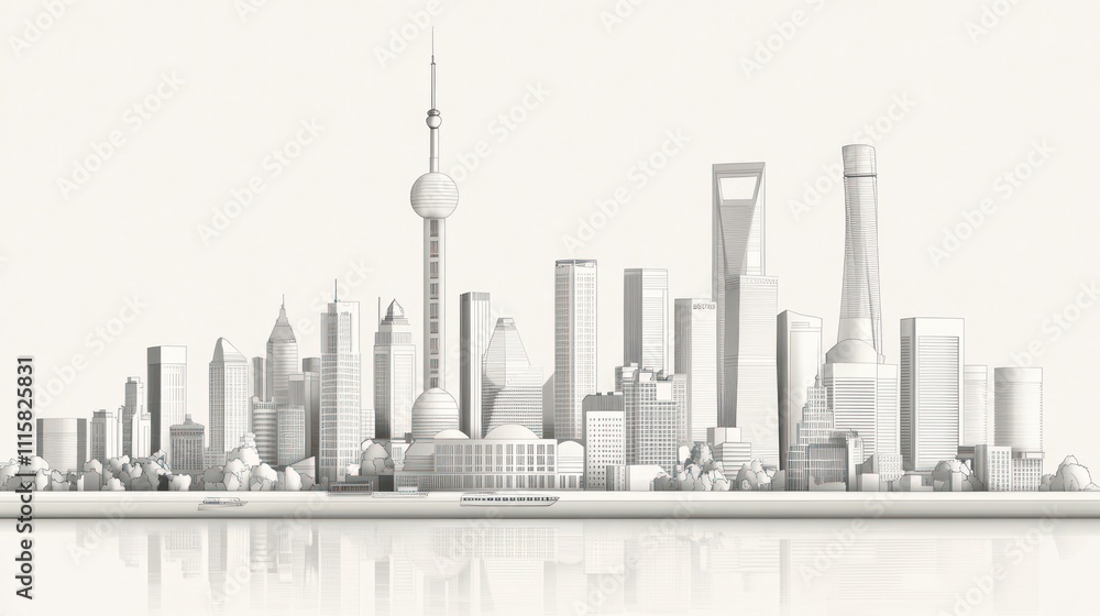 Obraz premium Shanghai Skyline Architectural Design White Render