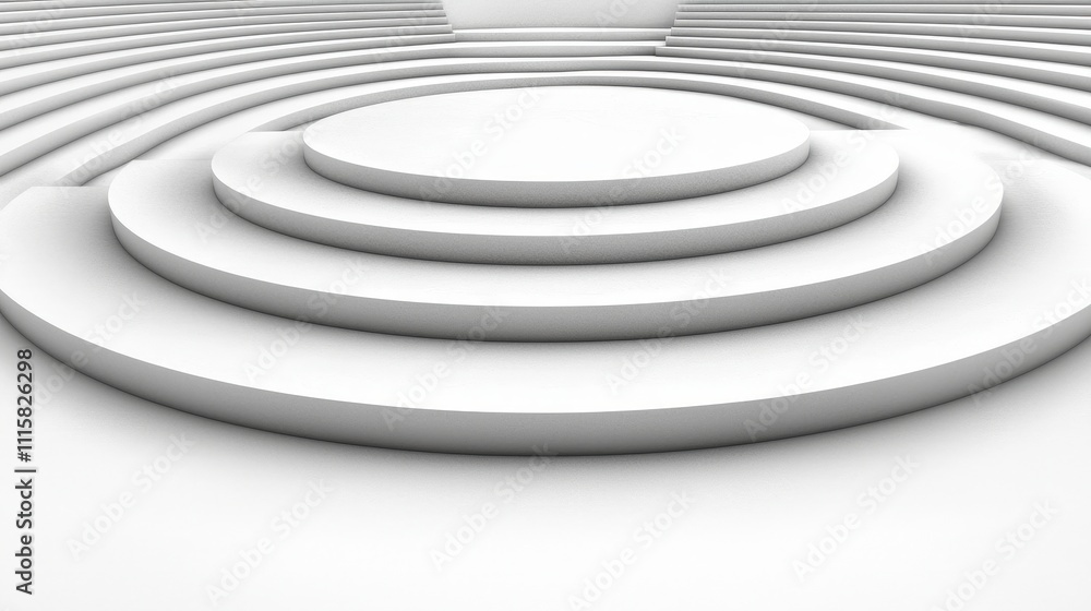 Obraz premium Abstract White Gray Circular Steps Modern Geometric Background 3D Render