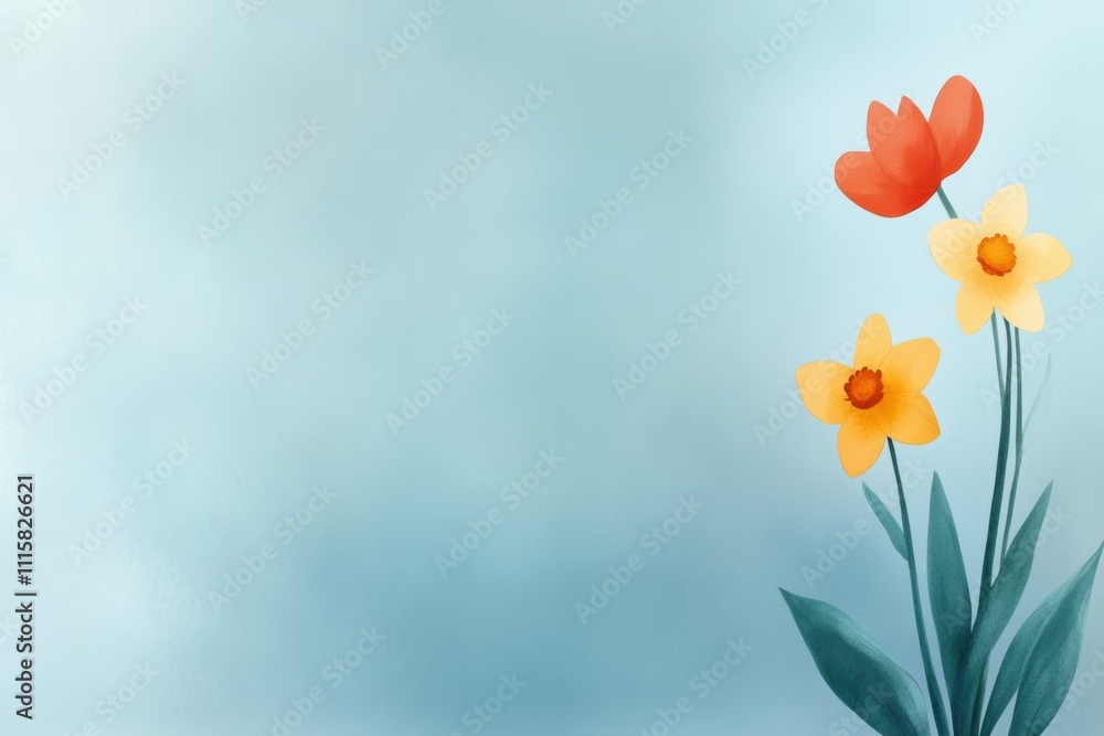 Obraz premium spring floral watercolors, watercolor tulips and daffodils sway in a gentle spring dance, creating a floral backdrop basking in sunlight