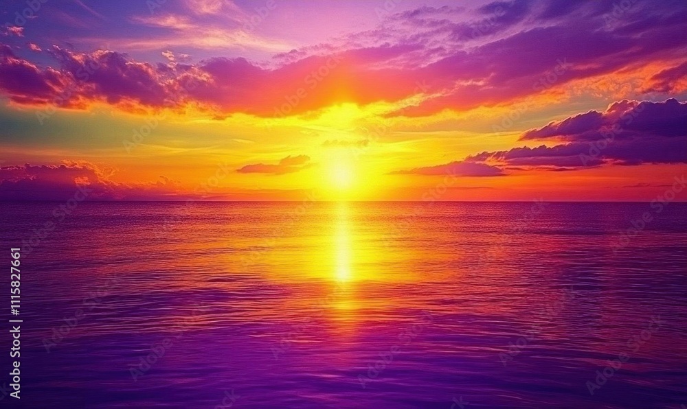 Obraz premium A vibrant sunset over a calm ocean, showcasing nature's beauty.
